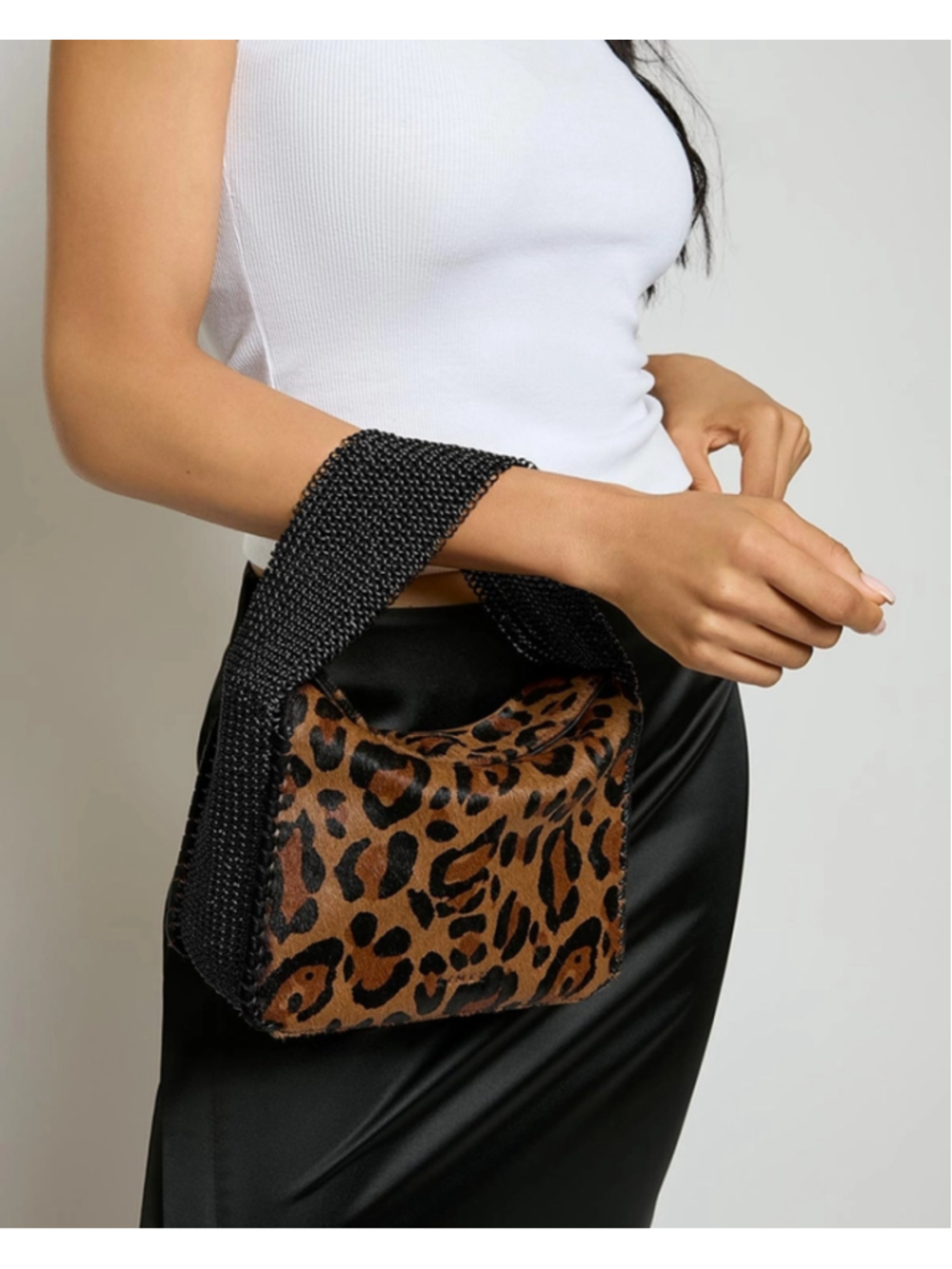 Aimee Kestenberg Chain-Mail Top Handle in Wildcat CalfHair Animal Print Bag